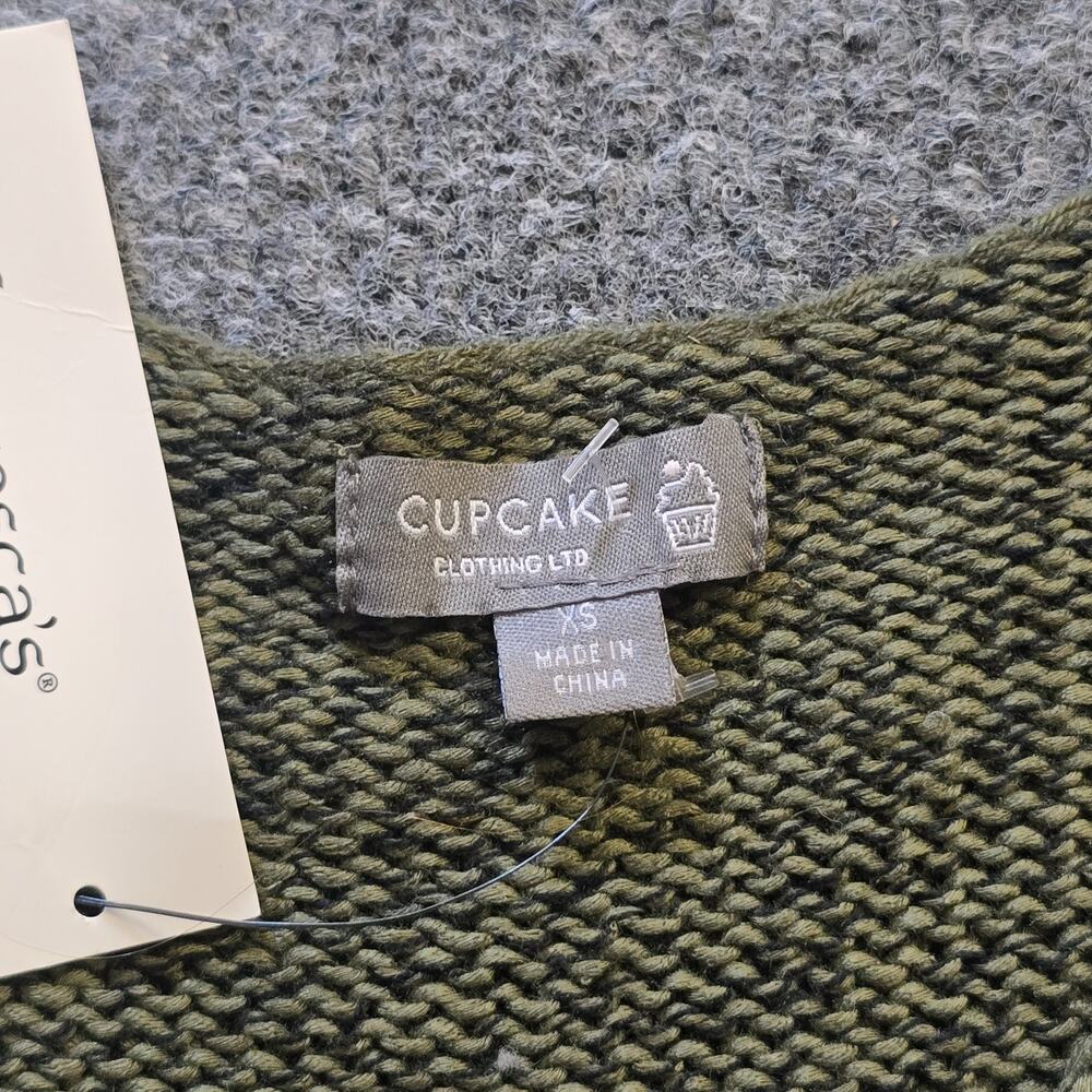 Cupcake Clothing Sweater Womens Size XS Green Chunky Knit Elbow Patches Casual - Picture 3 of 10